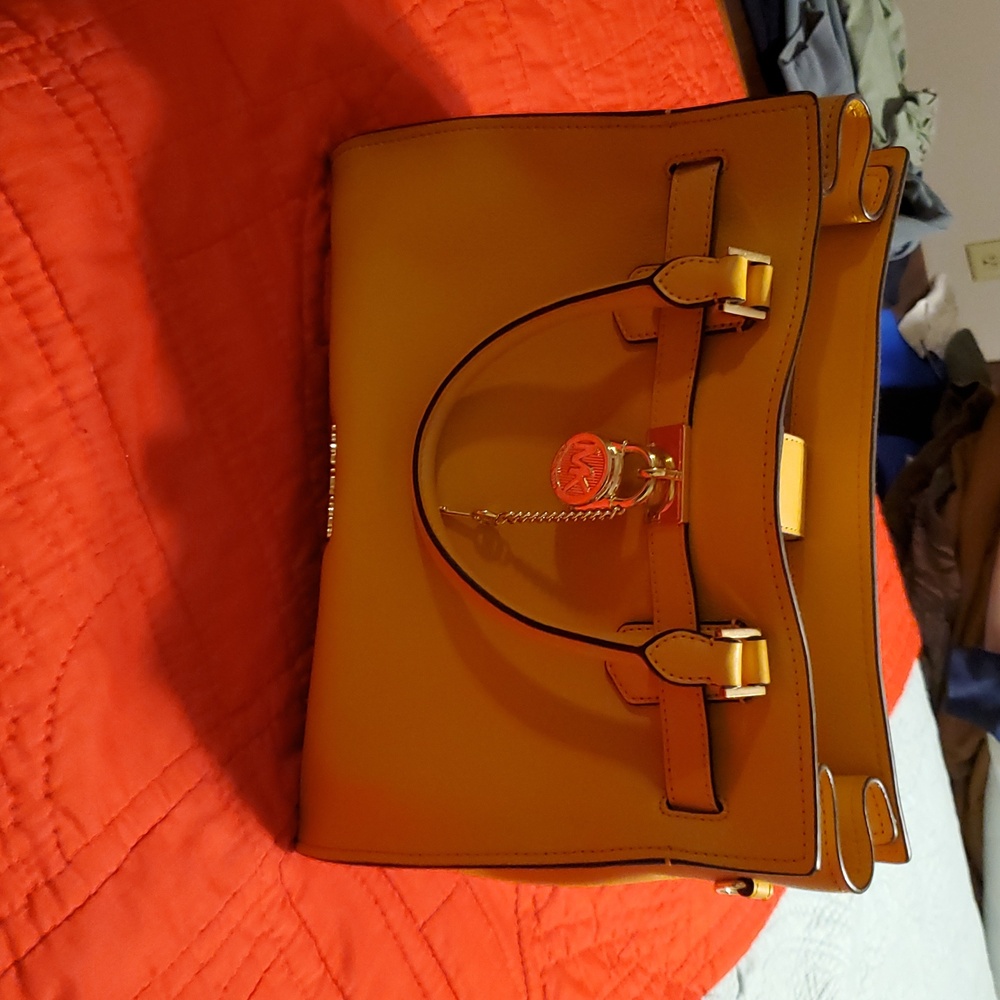Michael Kors Hamilton Medium Leather Satchel golden rod crossbody
